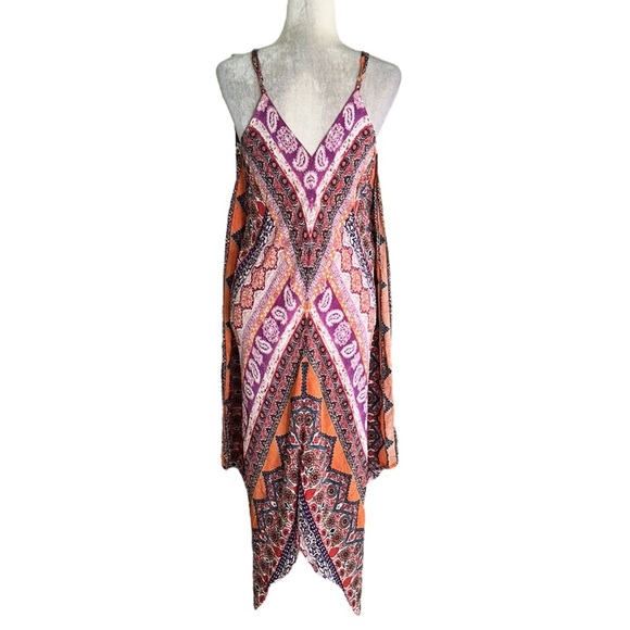 Tolani Anthropologie Paisley Handkerchief Hem Asymmetrical Midi Slip Dress - M - Picture 7 of 13